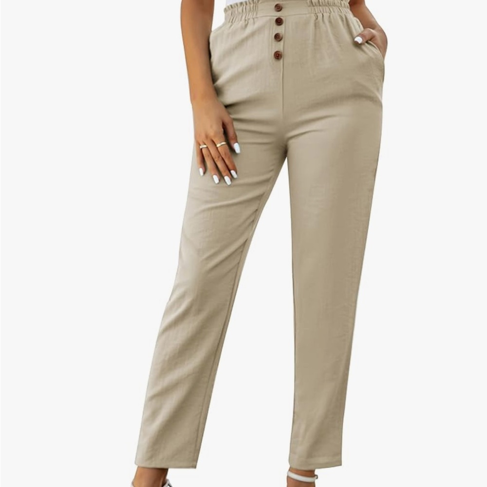 Grace Karin Beige High-Waisted Lightweight Linen Women's Pants Size M